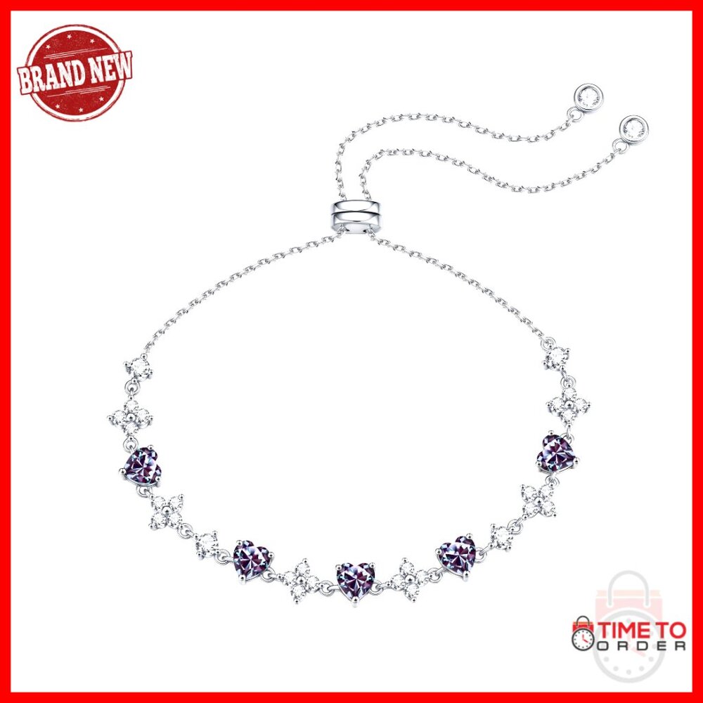 Sterling Silver Moissanite Birthstone Bracelet Adjustable Anniversary Gift